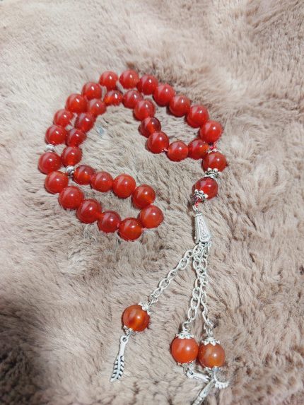 Saffron Agate Tasbih - 33 Beads, Handcrafted Prayer Beads for Meditation, Spiritual Energy, and Daily Use, Elegant Design